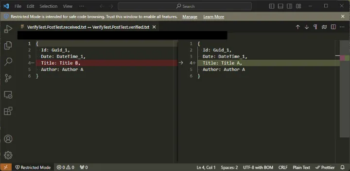 Postの2回目のスナップショットテストの差分表示