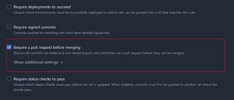 Require a pull request before merging