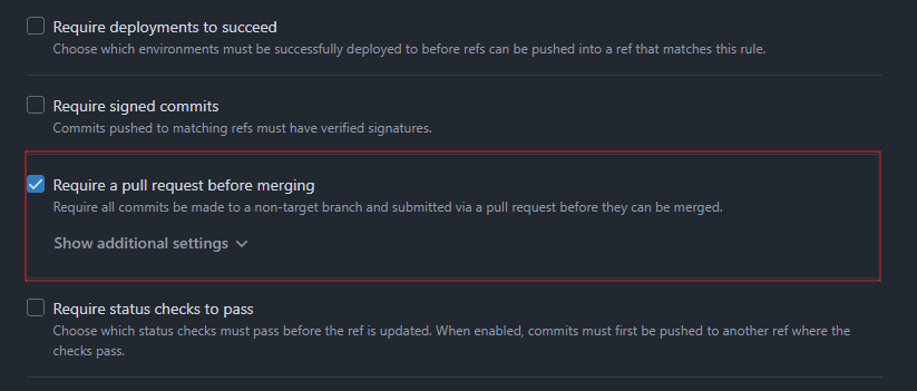 Require a pull request before merging